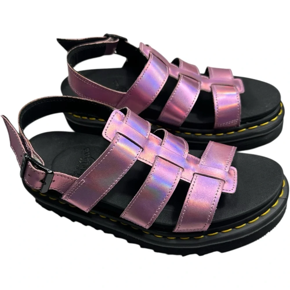 Dr Martens Sandals Yelena Fisherman Platform Reflective Metallic Pink Size 7